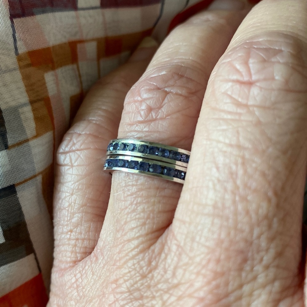 Silver and blue stone stack rings